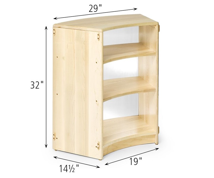 Dimensions of F629 Translucent Back Inside Sweep Shelf 32