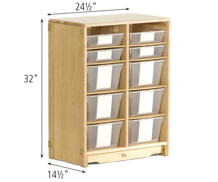 Dimensions of F685 Tote Shelf 2 x 32 with F891 Deep Tote, Clear and F881 Shallow Tote, Clear